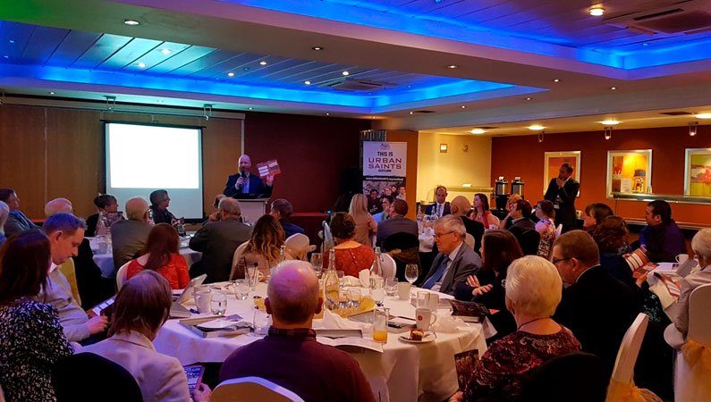 Charlie Morris addresses the Urban Saints Scotland 90th anniversary dinner in Glasgow